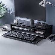 モニタースタンド 2段式収納 幅60cm キーボードスライダー付き 木製 ブラック