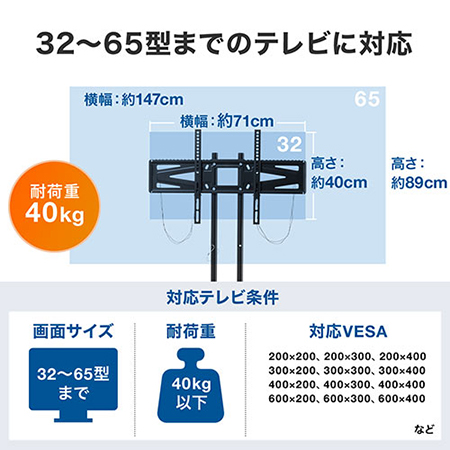 液晶テレビスタンド(ストッパーキャスター付・32～65型対応・棚