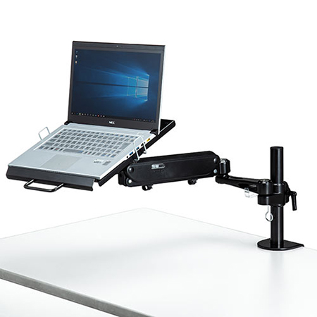 【アウトレット】ノートパソコンアーム ガス圧 ポール式 ブラック 耐荷重3kg