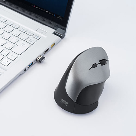 静音エルゴノミクスマウス ワイヤレス 縦型 ブルーLEDセンサー 5ボタン