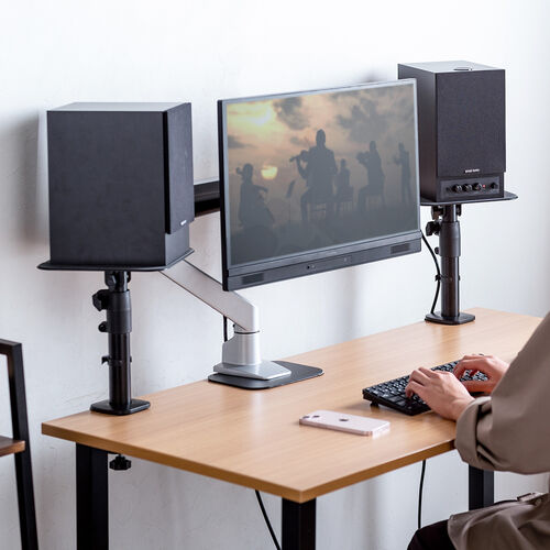 スピーカースタンド クランプ 卓上 金属製 高さ調整/角度調整対応 耐