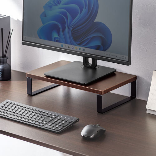 モニター台 幅40cm 奥行25cm モニター下収納 木製 ダークブラウン