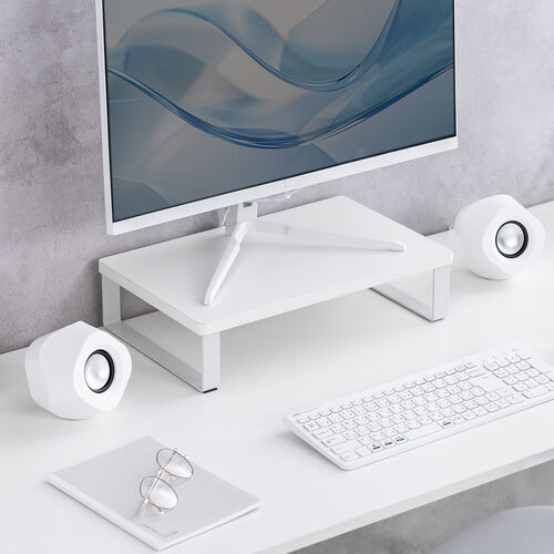 モニター台 幅40cm 奥行25cm モニター下収納 木製 ホワイト 100-MR233W