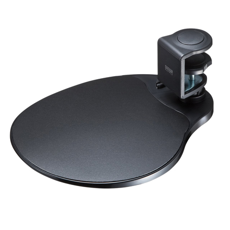【アウトレット】マウステーブル(360度回転・クランプ式・硬質プラスチックマウスパッド・ブラック)
