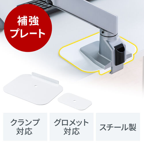 モニターアーム 補強プレート ホワイト グロメット対応 スチール製 傷