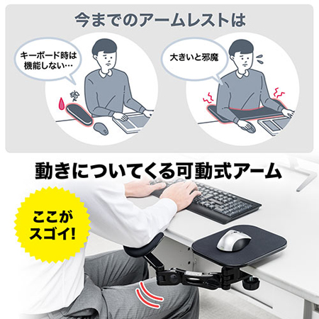 エルゴノミクスアームレスト マウスパッド付き クランプ固定式