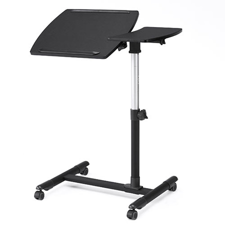 【アウトレット】キャスター付きサイドテーブル(高さ&角度調整可能・テーブル分割タイプ・ブラック)