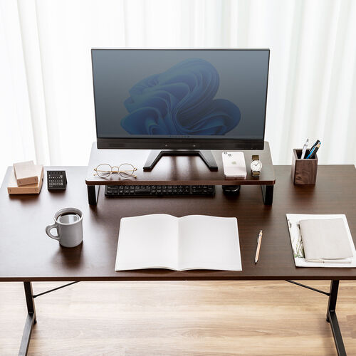 ダークブラウン ディスプレイ台 本体 モニター台 幅60cm 奥行25cm 木目調 ダークブラウン 100-MR194M