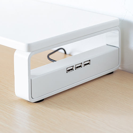 USBハブ・電源タップ付き モニター台 幅60cm ホワイト 100-MR039W
