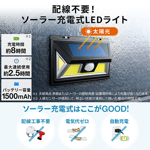 人感センサー付きledライト ソーラー充電式 屋外用 壁設置 防水防塵 Ip54 300ルーメン Yt Led036 エルゴノミクスショップ