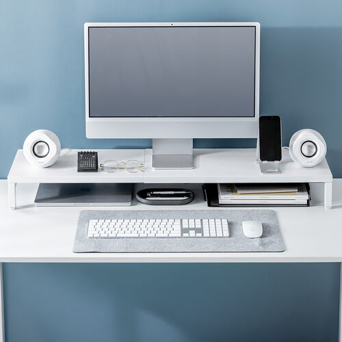 モニター台 幅60～100cm モニター下収納 耐荷重5kg スチール製 ホワイト