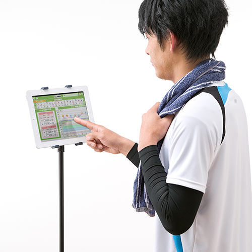 iPad・タブレットスタンド(スタンドアーム・折りたたみ三脚式・高さ調節可能・9~10インチ対応)
