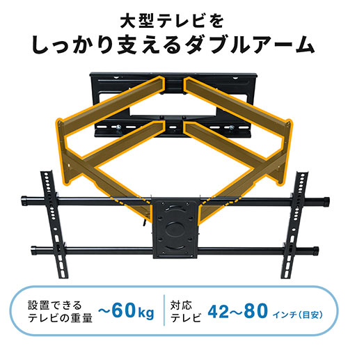 テレビ壁掛け金具(アーム式・薄型・大型・コーナー・角度調整・左右首