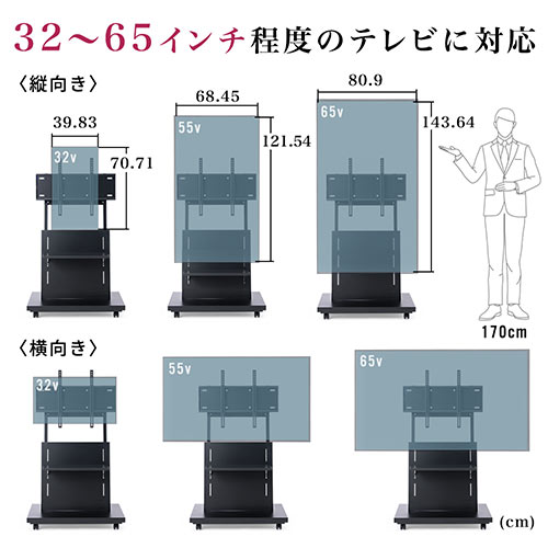 テレビスタンド デジタルサイネージ(キャスター・移動式・棚付き・縦 