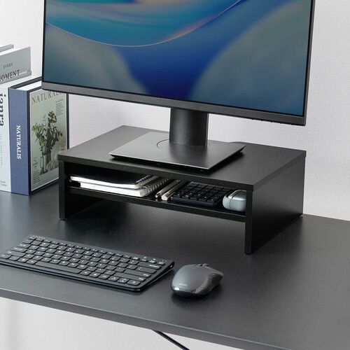 モニター台 2段式 幅40cm 木製 ブラック