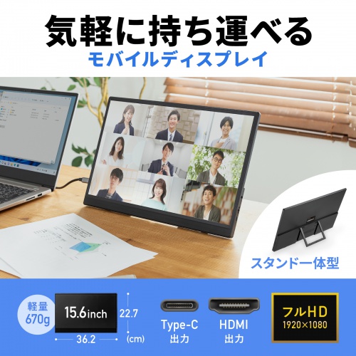 モバイルモニター 15.6インチ フルHD IPSパネル アンチグレア スタンド