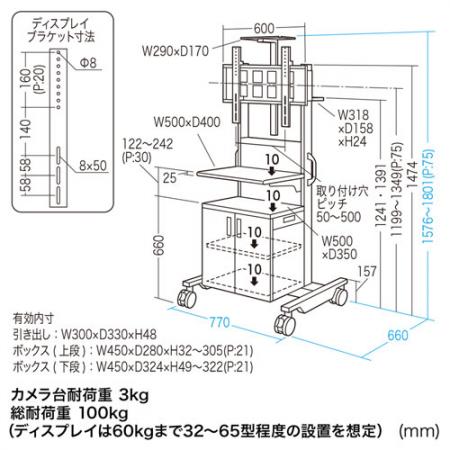 テレビ会議用ディスプレイスタンド(32型/40型/43型/49型/50型/52型/55