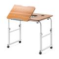 昇降式ベッドテーブル(手動昇降・脚幅伸縮・傾斜変更可能・カップホルダー・W80×D60cm・木目)