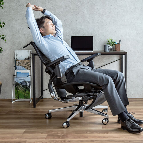 在庫限り】メッシュチェア 耐荷重125kg シンクロロッキング スライド式