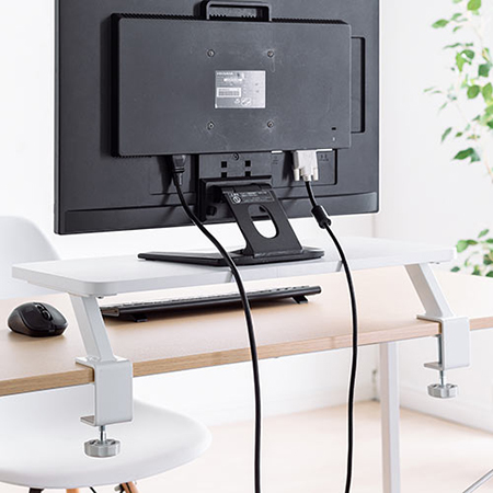 クランプ固定式 モニター台 幅60cm 耐荷重15kg ホワイト YT-MR182W