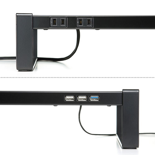 電源タップ+USBハブ付き机上ラック(W1000mm・ブラック) MR-LC206BKN
