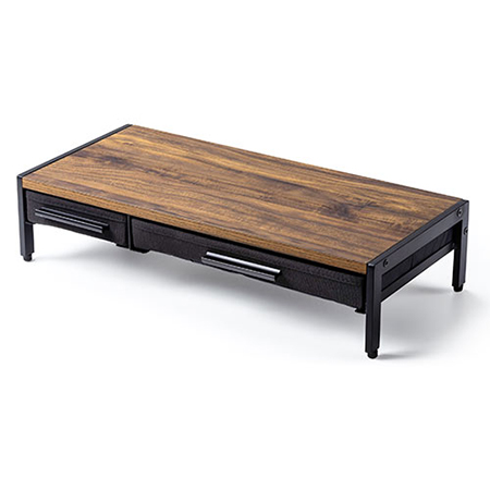 引き出し付き モニター台 幅54cm 奥行25cm 木目柄 ブラウン 100-MR166