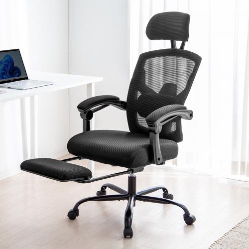 メッシュチェア リクライニング 最大傾斜角150° 収納式オットマン ヘッドレスト ランバーサポート アームレスト キャスター