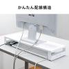 【アウトレット】キーボード収納モニター台(W600mm・机上台・USBポート&電源タップ付き・ホワイト)