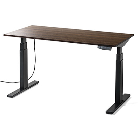 電動昇降デスク(スタンディングデスク・幅140cm・奥行70cm・木目調・高さメモリー付き・座りすぎ防止・ブラックフレーム・濃い木目天板・ブラウン天板)