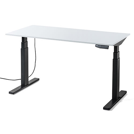電動昇降デスク(スタンディングデスク・幅140cm・奥行70cm・木目調・高さメモリー付き・座りすぎ防止・ブラックフレーム・白天板・ホワイト天板)