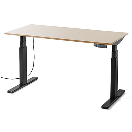 電動昇降デスク(スタンディングデスク・幅140cm・奥行70cm・木目調・高さメモリー付き・座りすぎ防止・ブラックフレーム・木目天板・ライトブラウン天板)