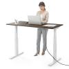 電動昇降デスク(スタンディングデスク・幅140cm・奥行70cm・木目調・高さメモリー付き・座りすぎ防止・ホワイトフレーム・濃い木目天板・ブラウン天板)