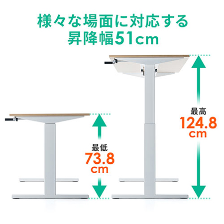 スタンディングデスク(手動昇降式・座りすぎ防止・幅140cm・奥行70cm