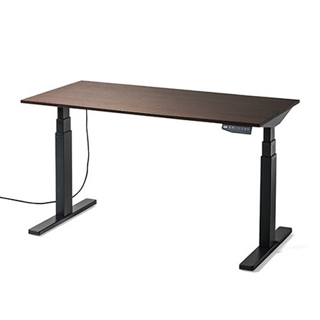 スタンディングデスク(電動昇降式・座りすぎ防止・幅140cm・奥行70cm・濃い木目・高さメモリー付き)