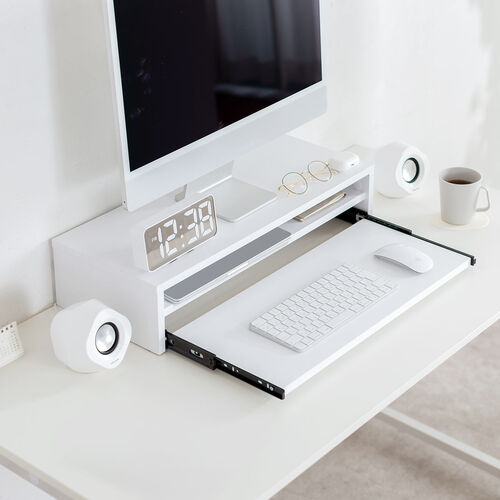 モニタースタンド 2段式収納 幅60cm キーボードスライダー付き 木製