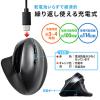 【アウトレット】 ワイヤレスエルゴマウス 充電式 ブルーLEDセンサー 5ボタン 静音ボタン ブラック