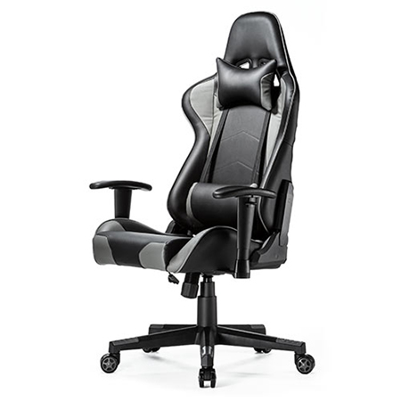 【アウトレット】ゲーミングチェア ハイバック リクライニング ロッキング ランバーサポート 肘掛け付き 布張り/PUレザー グレー