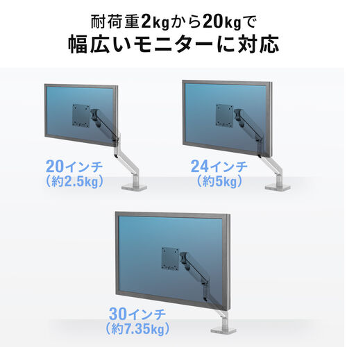 【美品】PC モニターアーム ブラック【クランプ式】(グロメット式は…) 高耐荷重 モニターアーム 2～20kg対応 クランプ式 グロメット式