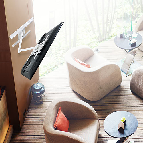 【美品！】テレビ壁掛け金具 ホワイト 調整可能 テレビ壁掛け金具(アームタイプ・薄型・角度調整・左右首振り