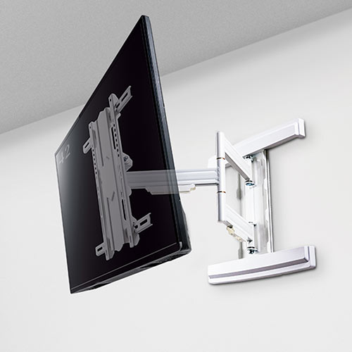 【美品！】テレビ壁掛け金具 ホワイト 調整可能 テレビ壁掛け金具(アームタイプ・薄型・角度調整・左右首振り