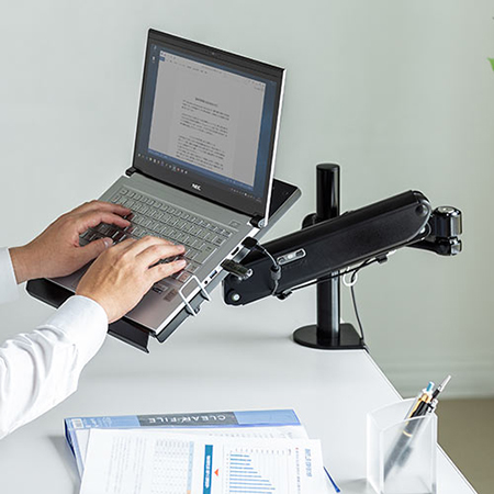 ノートパソコンアーム ガス圧 ポール式 ブラック 耐荷重3kg 100-NPC006