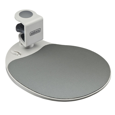 マウステーブル(360度回転・クランプ式・ポリエチレン布マウスパッド・ライトグレー・エルゴノミクス)
