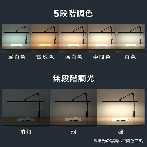 デスクライト LED クランプ式 暖色 コンセント 900ルーメン 無段階調光