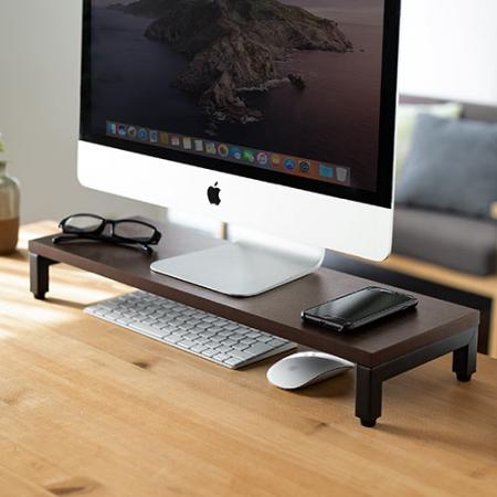 モニター台 幅58.5cm 奥行20cm 木目調 ダークブラウン YT-MR167